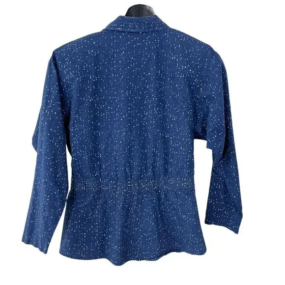 Vintage 90s Blue White Speckled Button Up Blazer Top Small - Picture 3 of 7